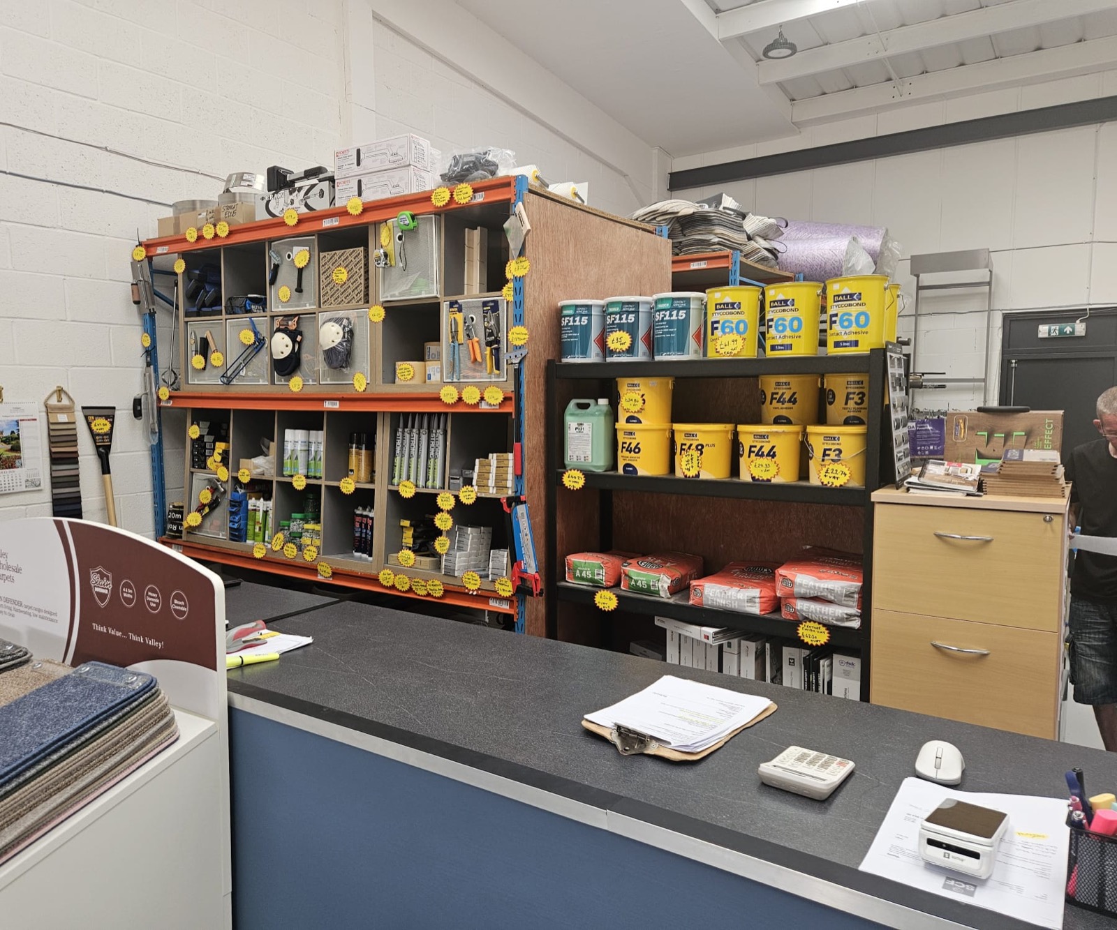 Flooring stock and adhesives at the trade counter